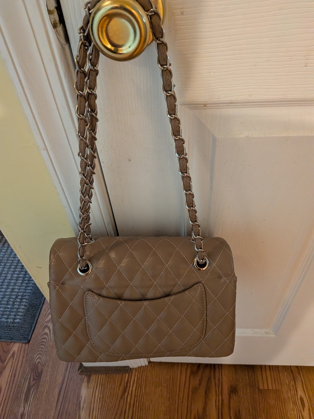Quilted Shoulder Bag in Taupe with Chain Strap